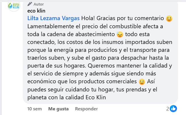 Comentario real de clienta Eco Klin #74